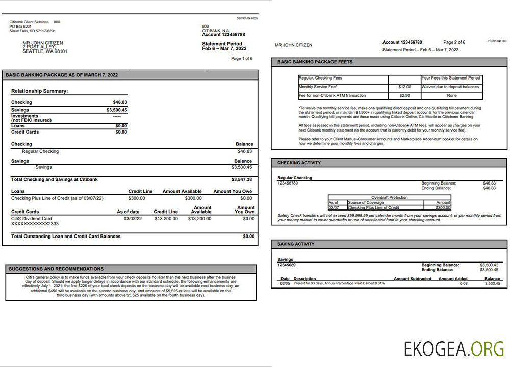 Relevé bancaire australien Citibank